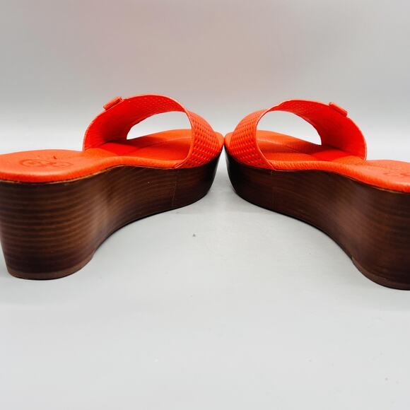 Tory Burch Sandals Womens 10 Orange Leather Mikael Wedge Slide Platform Logo - Picture 6 of 10